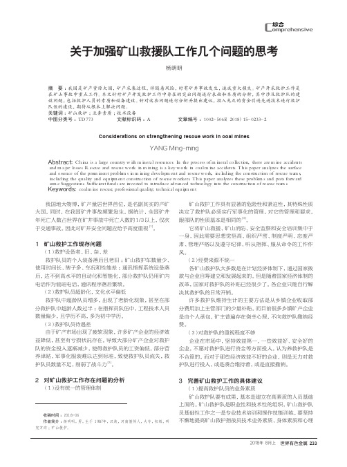 关于加强矿山救援队工作几个问题的思考