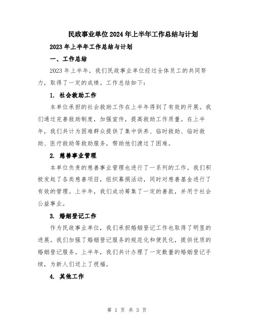 民政事业单位2024年上半年工作总结与计划