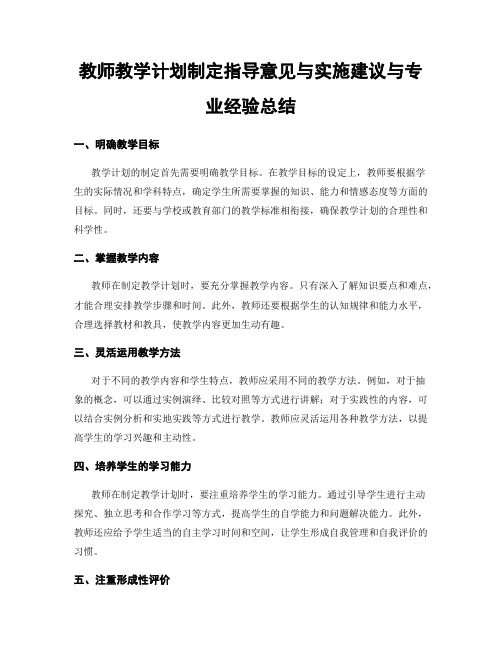 教师教学计划制定指导意见与实施建议与专业经验总结