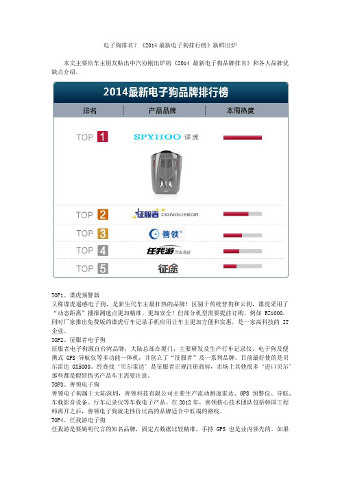 2014最新电子狗排行榜
