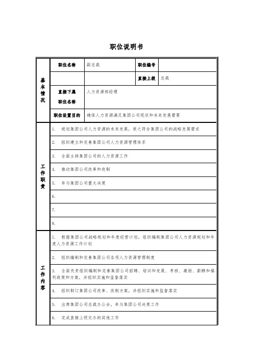 职位说明书-人力资源副总裁