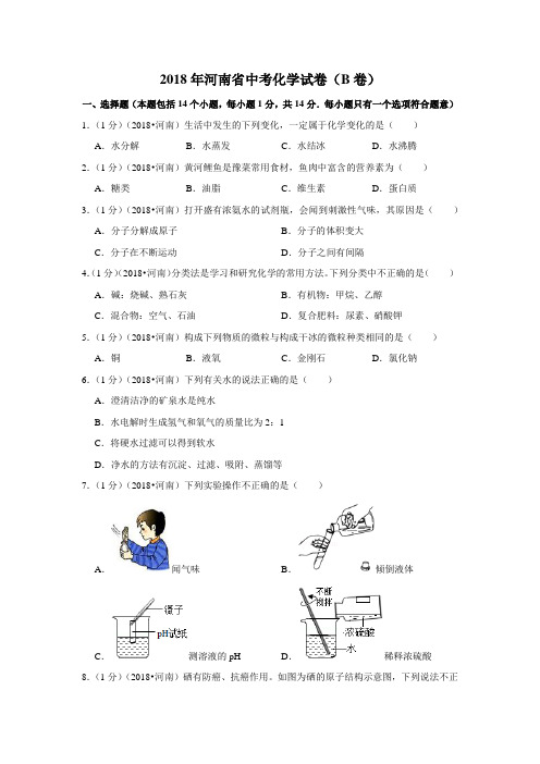 2018年河南省中考化学试卷(b卷)