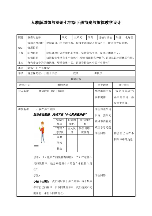 人教版道德与法治七年级下册节奏与旋律教学设计