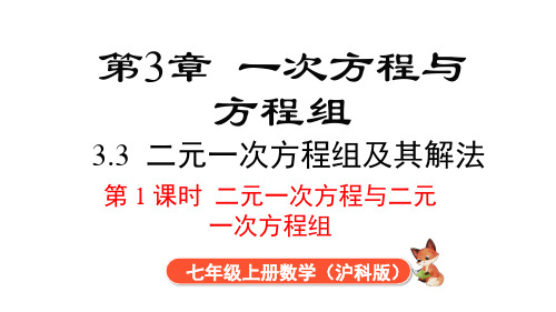 2024年沪科版七年级数学上册 3.4 第1课时 二元一次方程与二元一次方程组(课件)