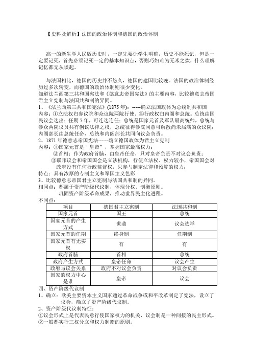 【史料及解析】法国的政治体制和德国的政治体制