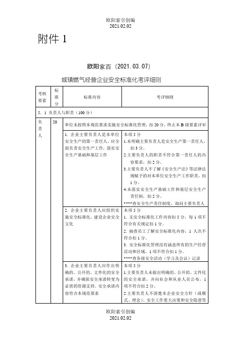 城镇燃气经营企业安全标准化考评细则之欧阳索引创编