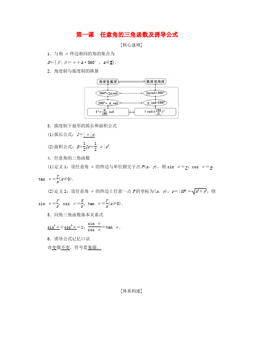 2018年秋高中数学 第一章 三角函数 阶段复习课 第1课 任意角的三角函数及诱导公式学案 新人教A