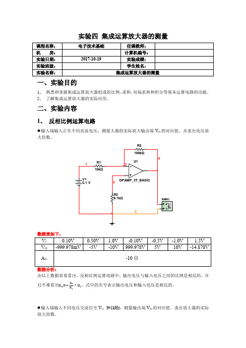 实验4-集成运算放大器的测量