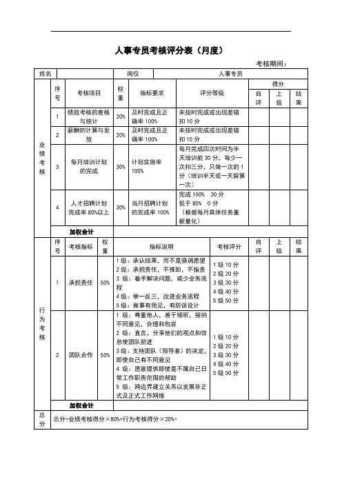 人事专员考核表