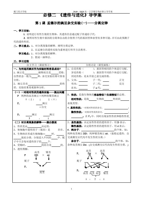 高一生物人教版必修二导学案