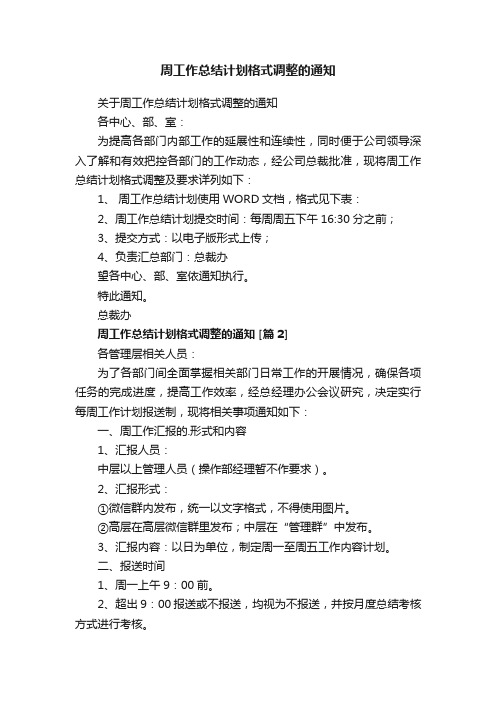 周工作总结计划格式调整的通知