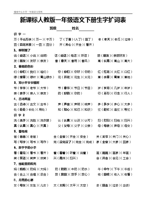 新课标人教版一年级语文下册生字扩词(3个)