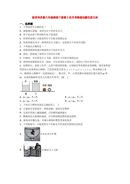 新苏科苏教八年级物理下册第3次月考物理试题百度文库