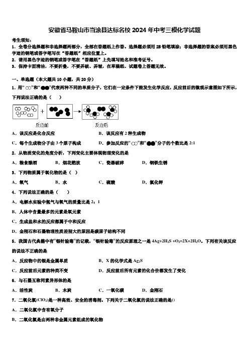 安徽省马鞍山市当涂县达标名校2024届中考三模化学试题含解析