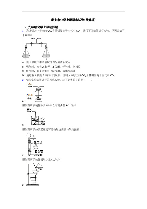 泰安市化学初三化学上册期末试卷(带解析)