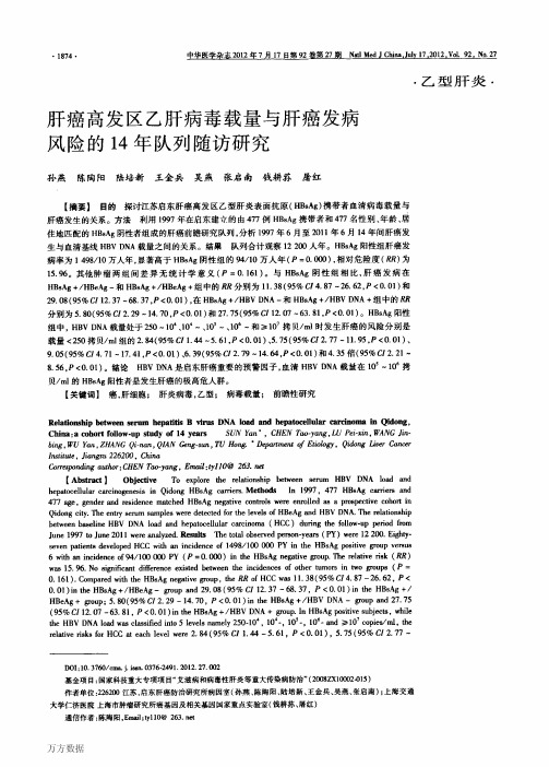 肝癌高发区乙肝病毒载量与肝癌发病风险的14年队列随访研究