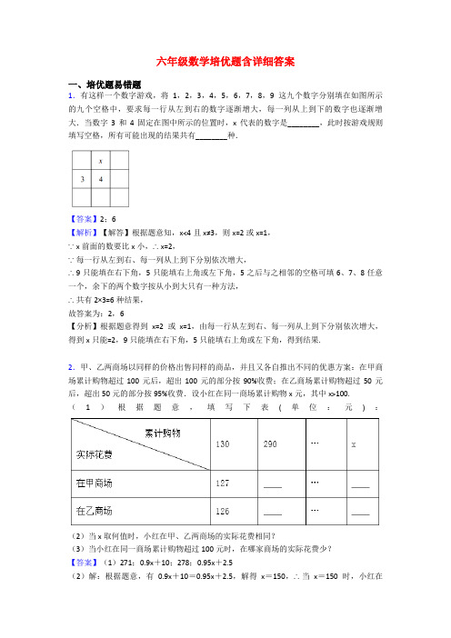 六年级数学培优题含详细答案