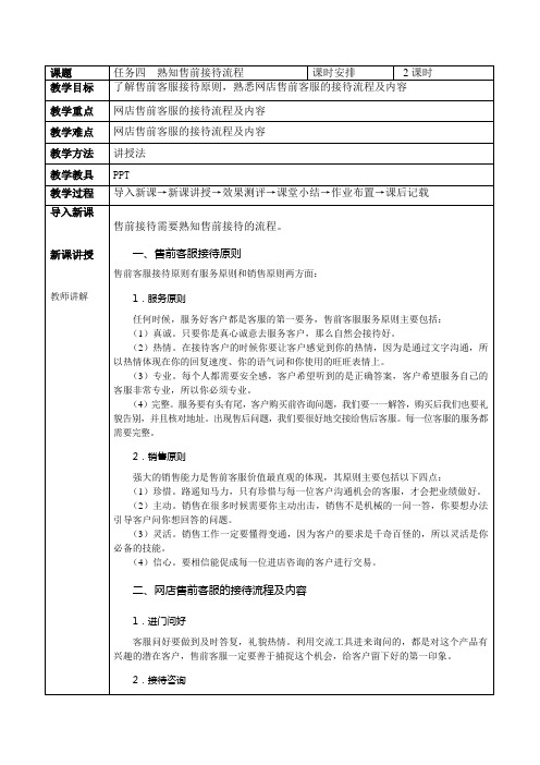 《网店客户服务》教案 任务四  熟知售前接待流程