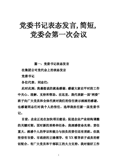 党委书记表态发言,简短,党委会第一次会议