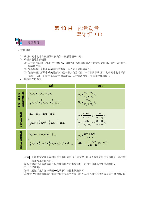 高三物理 复习 专题13  能量动量双守恒1-  重要知识点、考点、方法总结 、讲义