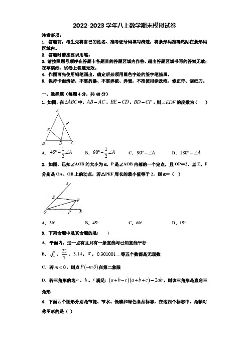 2022-2023学年山东省高青县数学八年级第一学期期末学业质量监测试题含解析