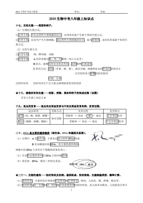 2010生物中考八年级上知识点