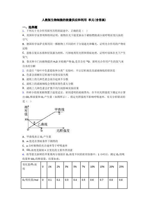 人教版生物细胞的能量供应和利用 单元(含答案)