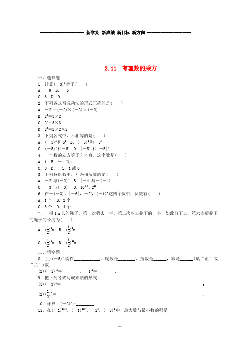 秋七年级数学上册 第2章 有理数 2.11 有理数的乘方同步练习 (新版)华东师大版