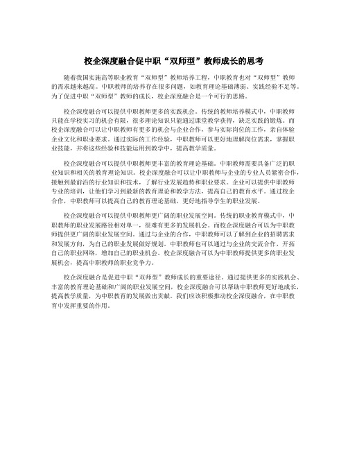 校企深度融合促中职“双师型”教师成长的思考