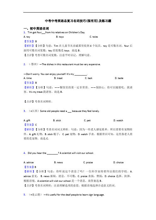 中考中考英语总复习名词技巧(很有用)及练习题