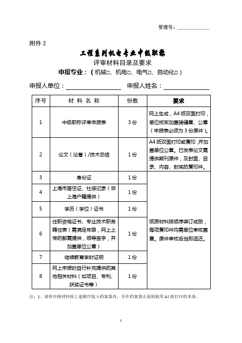 评审材料目录(机电) 