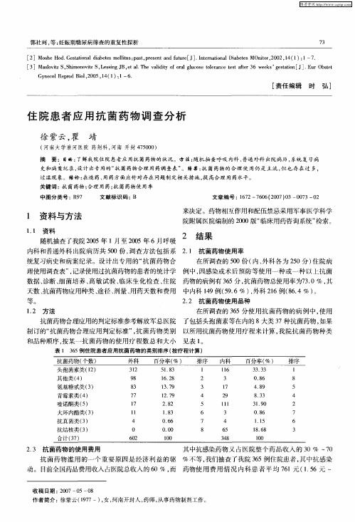 住院患者应用抗菌药物调查分析