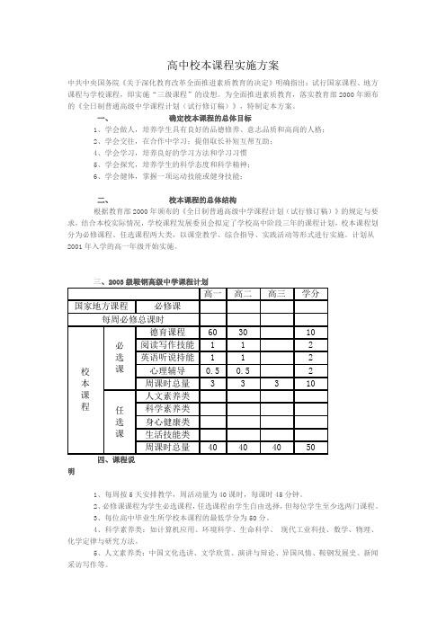 高中校本课程实施方案 精品