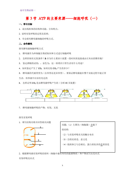 高中生物必修1学案2:5.3.1 ATP的主要来源——细胞呼吸(一)