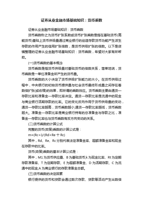 证券从业金融市场基础知识：货币乘数