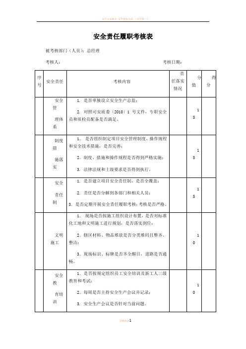 安全履职考核表