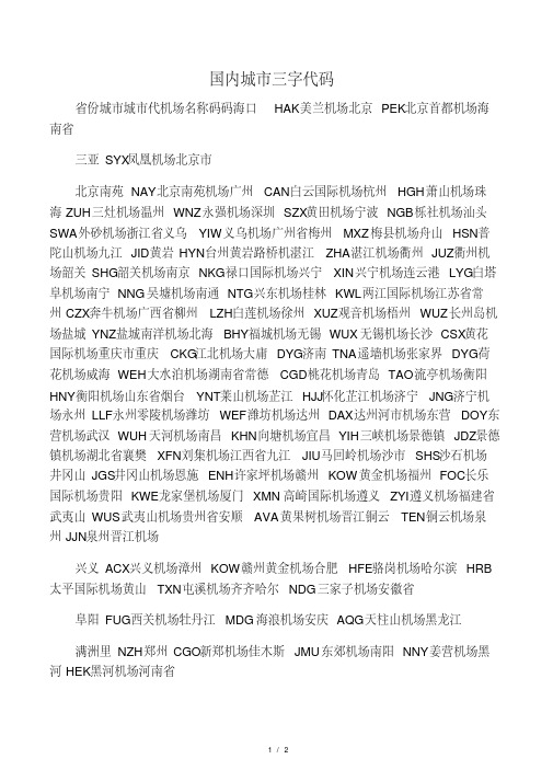 中国各大城市航空三字代码.pdf