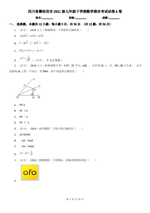 四川省攀枝花市2021版七年级下学期数学期末考试试卷A卷(新版)