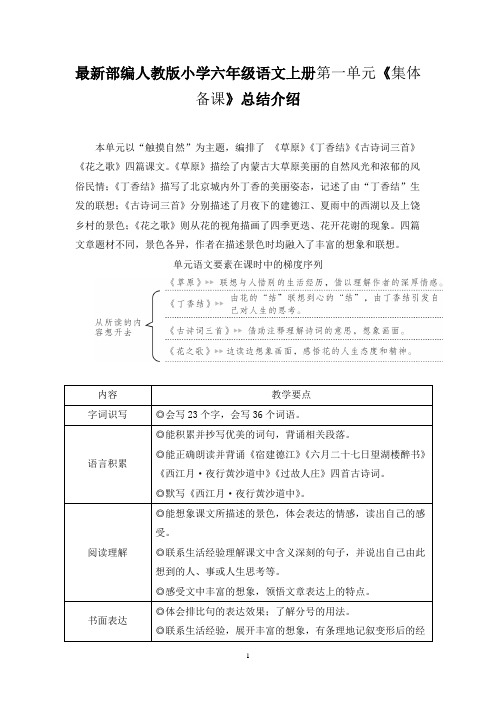 最新部编人教版小学六年级语文上册第一单元《集体备课》总结介绍