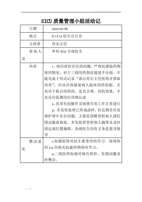 重症医学科质量管理小组活动记