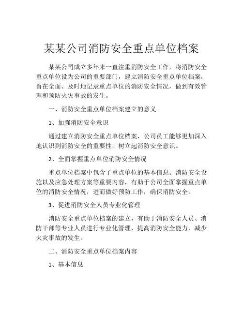 某某公司消防安全重点单位档案