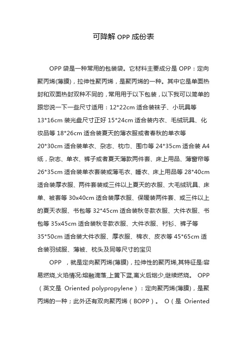 可降解OPP成份表