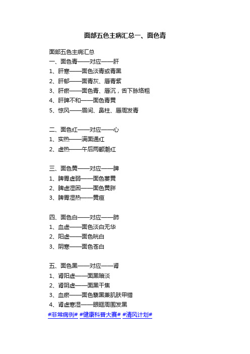 面部五色主病汇总一、面色青