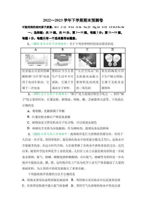 2022-2023学年高一化学下学期课后培优分级练(人教版2019必修第二册)(原卷版)