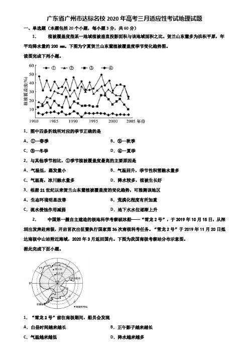 广东省广州市达标名校2020年高考三月适应性考试地理试题含解析