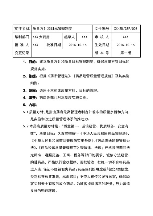 GSP制度-质量方针和目标管理制度