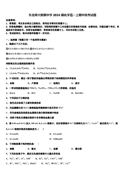 东北师大附属中学2024届化学高一上期中统考试题含解析