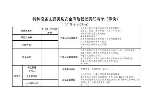 场内机动车辆特种设备主要类别安全风险管控责任清单