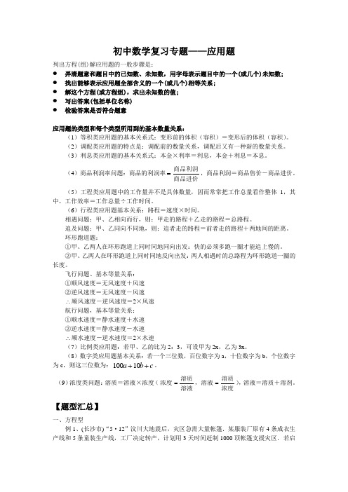 初中数学复习之应用题模板