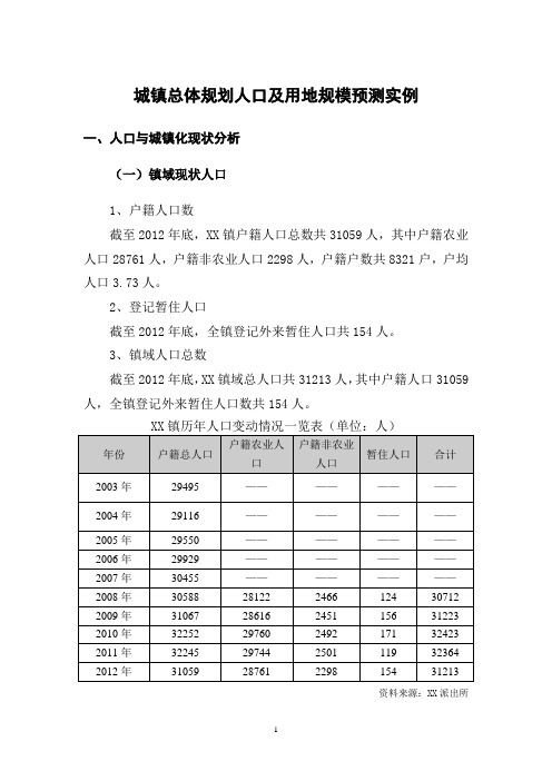 城镇总体规划人口及用地规模预测实例